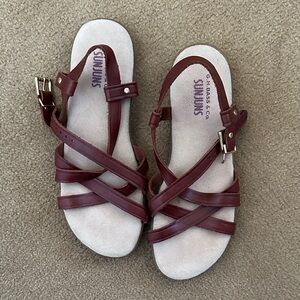 Bass Sunjuns Strappy Burgundy Leather Sandals
